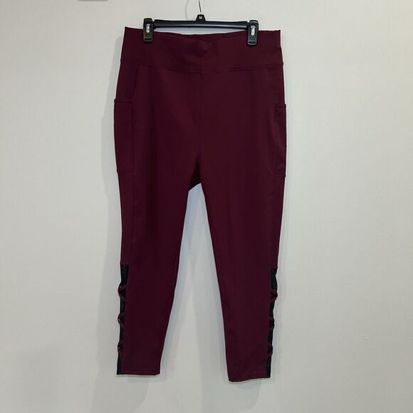 Pop Fit High‎ Waist Plus Size Leggings Size 3XL Burgundy Black Mesh - Picture 1 of 5